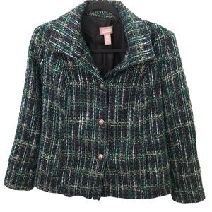 CHICO’S Tweed Blazer Jacket green and black
